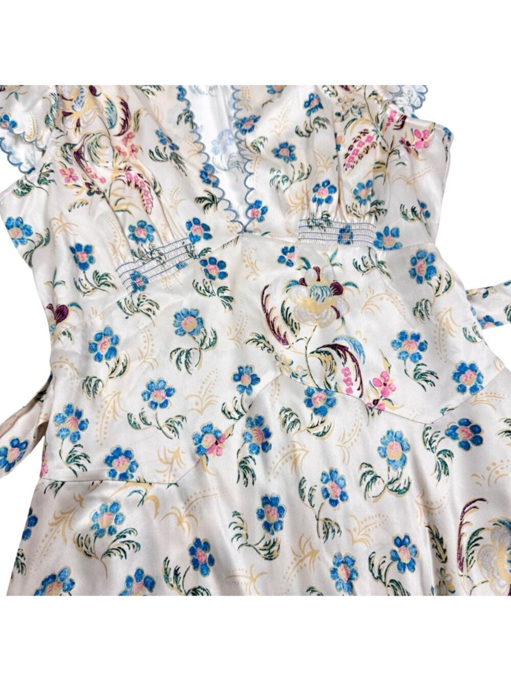 DOEN Dianne Silk Floral Babydoll Dress Sz M Cream Flirty Coquette Mini - Picture 10 of 16
